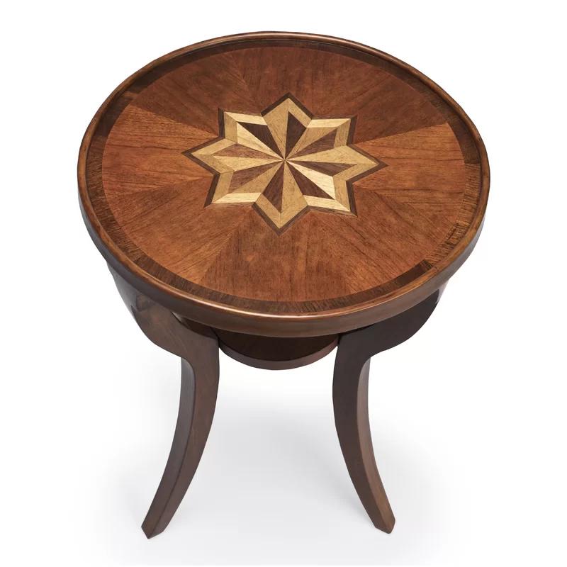 Dalton Olive Ash Burl Round Wood Side Table with Hexagonal Star Pattern