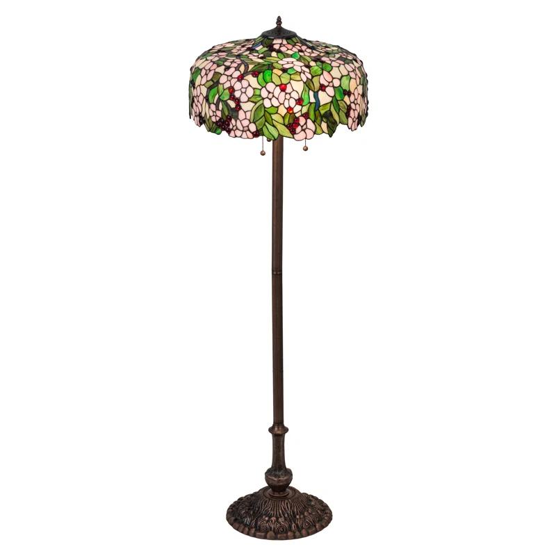 63" Cherry Blossom Stained Glass Floor Lamp with Bronze Base