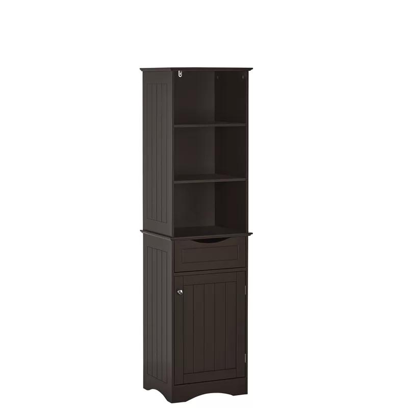 Espresso Tall Plastic Closet Cabinet with Shelves and Drawer