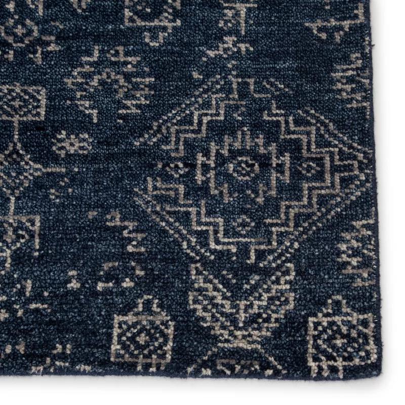 Azuma Deep Blue and Light Gray Hand-Knotted Wool Area Rug 8' x 10'