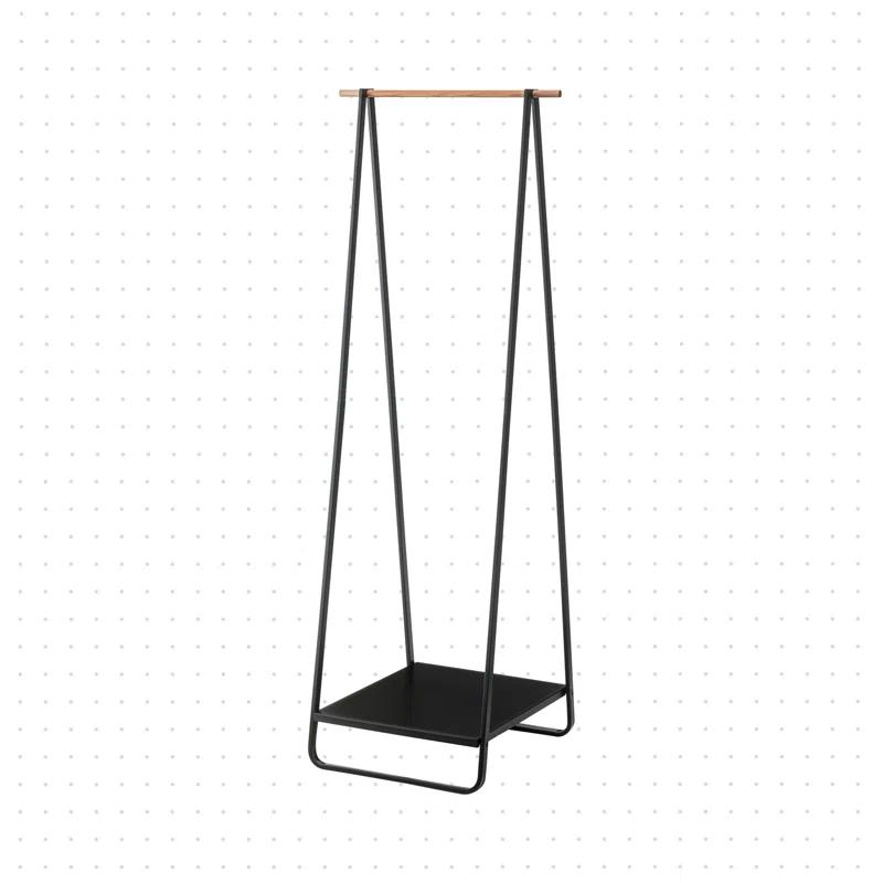 Slim Black Steel Freestanding Hanger Rack with Shelf