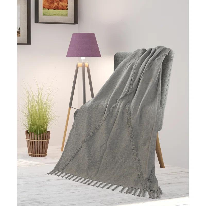 Evette Rios Sierra Handmade Woven Solid Color Fringed 100% Cotton Throw Blanket