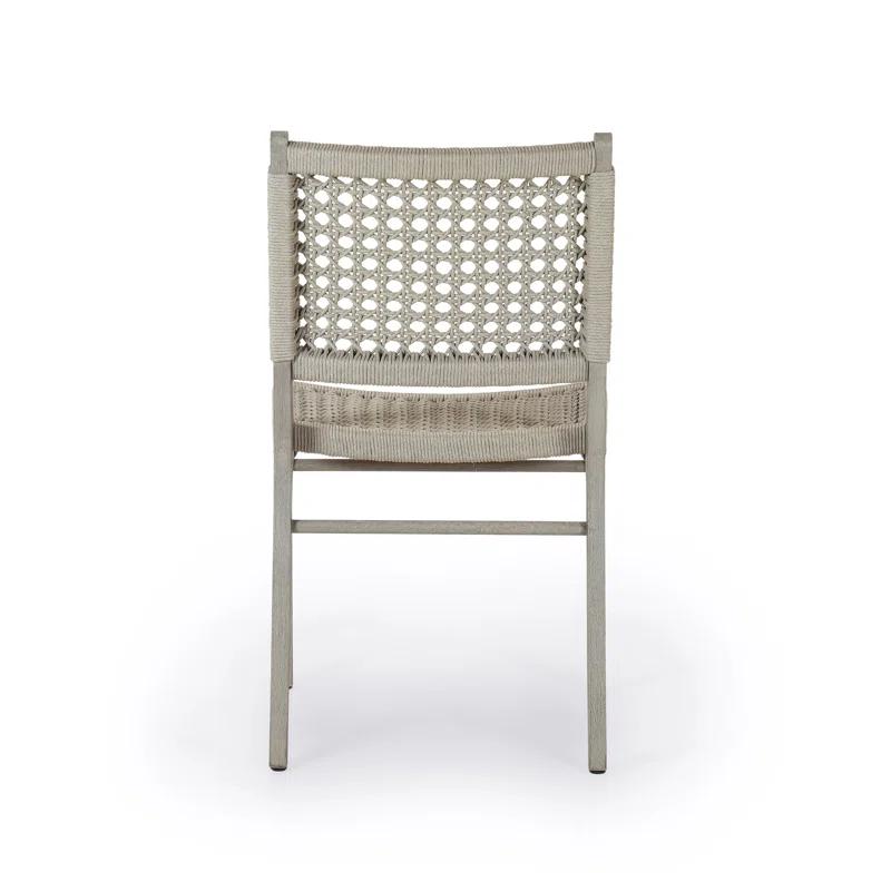 Contemporary Weathered Grey Teak Side Chair with Ivory Rope