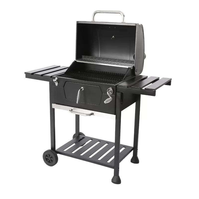 Royal Gourmet 24" Black Charcoal Grill with Side Shelf and Cover