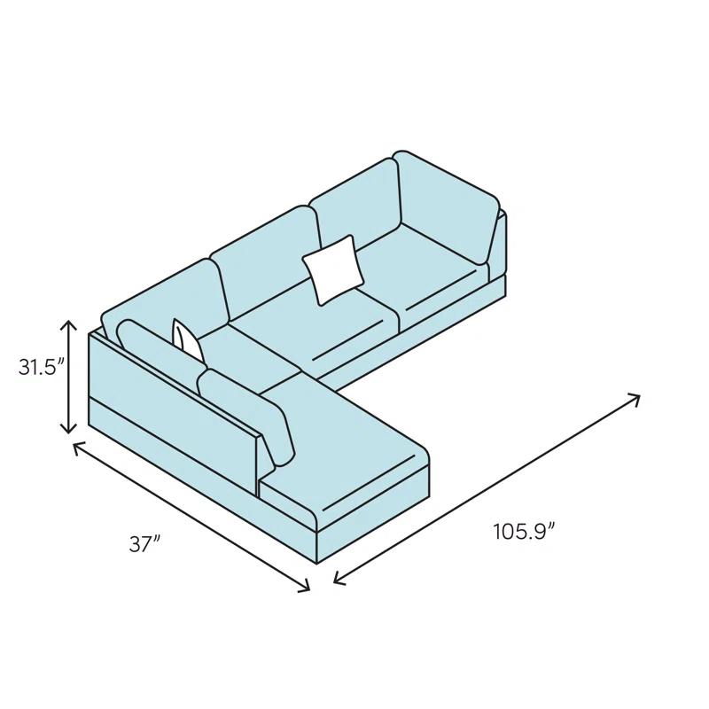 Camila Off-White Wool Blend Sectional Sofa with Brushed Stainless Steel Legs