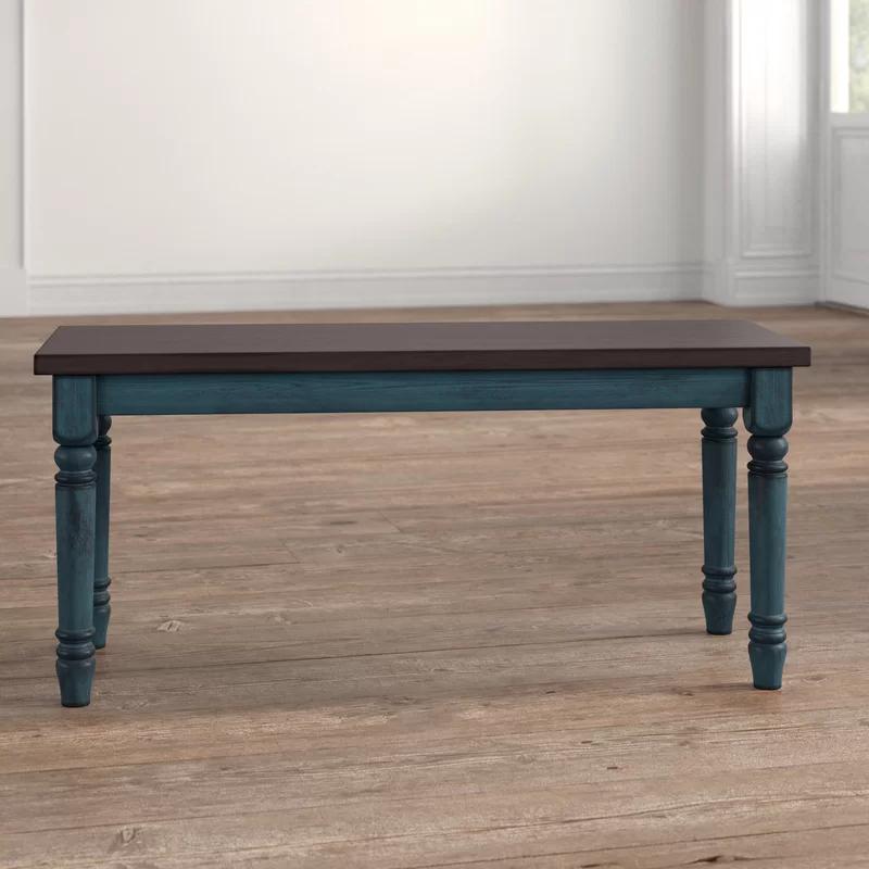 Willow 40" Teal Blue and Smoke Farmhouse Solid Wood Bench