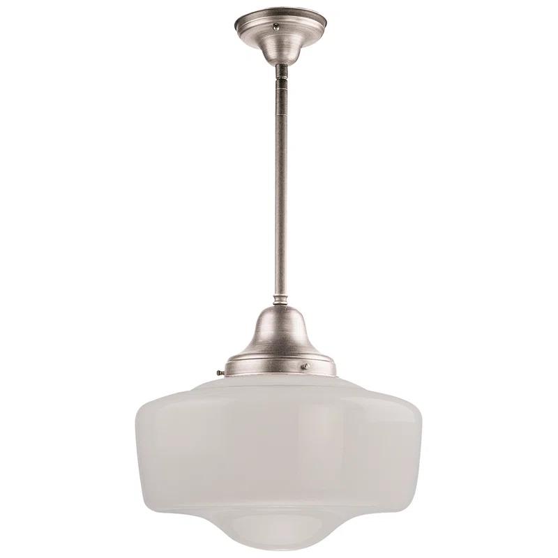 Adjustable Height Schoolhouse Pendant Light in Satin Nickel