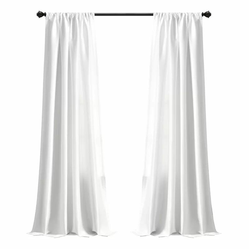 Elegant White Faux Silk 84" Rod Pocket Light-Filtering Curtain Panel
