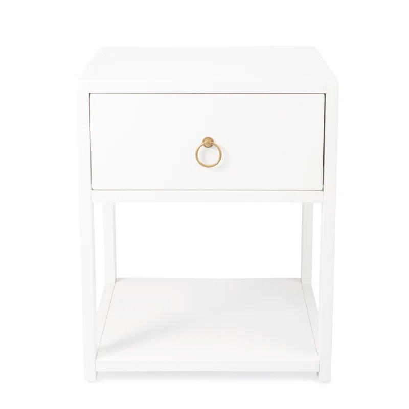 Luxe Gold & White Square End Table with Storage Shelf