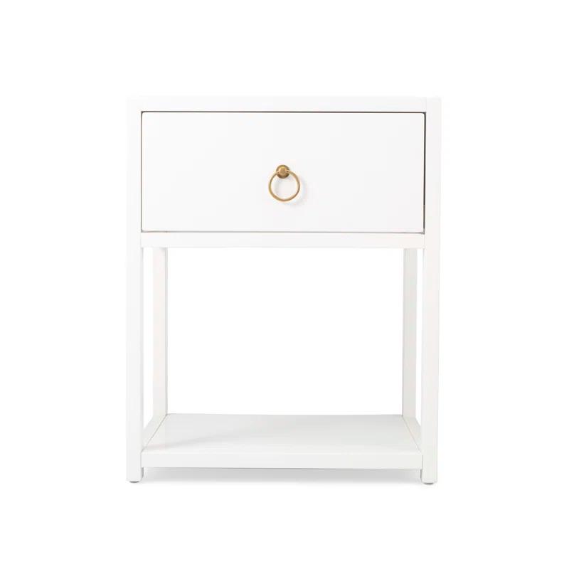 Luxe Gold & White Square End Table with Storage Shelf