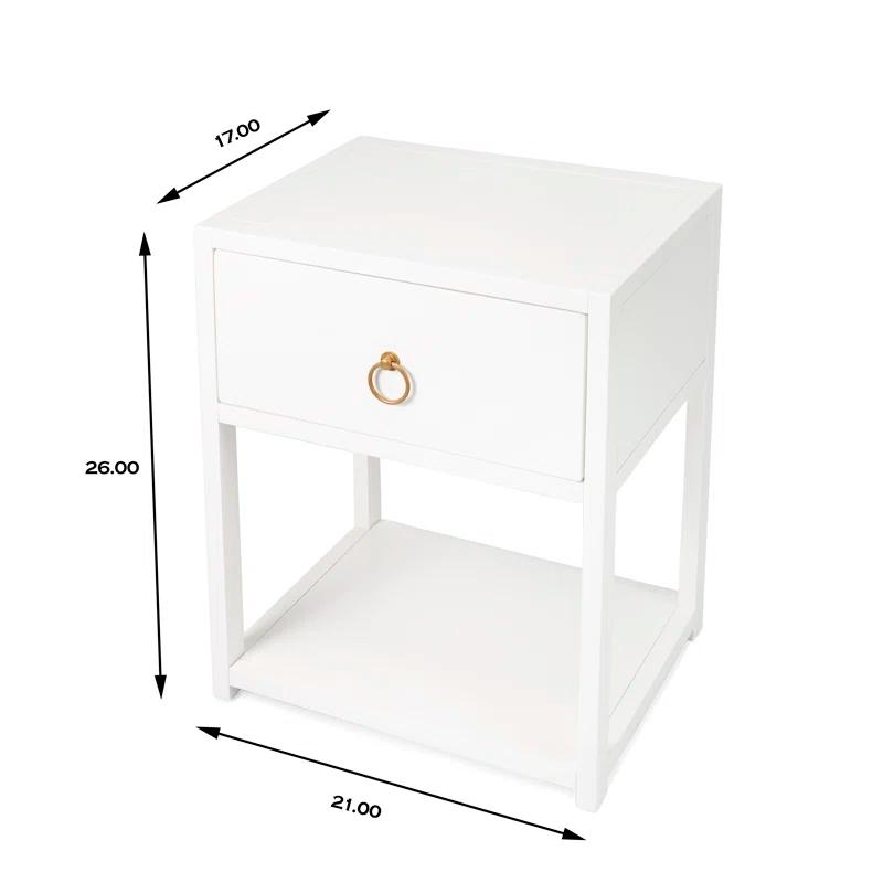 Luxe Gold & White Square End Table with Storage Shelf