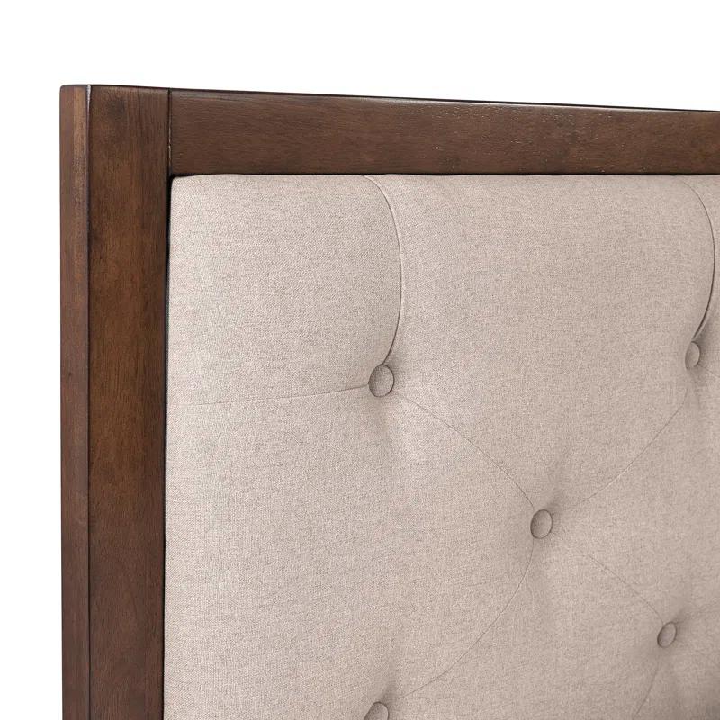 Mid-Century Modern Oatmeal King Bed with Tufted Upholstery