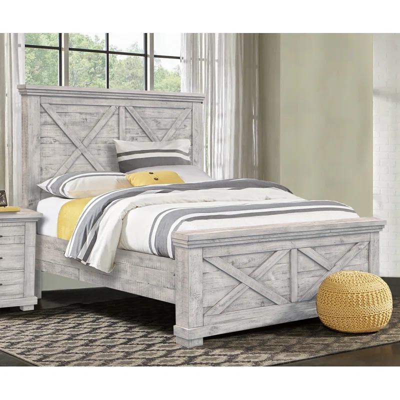 Distressed Gray King Wood Panel Bed with Storage Drawers