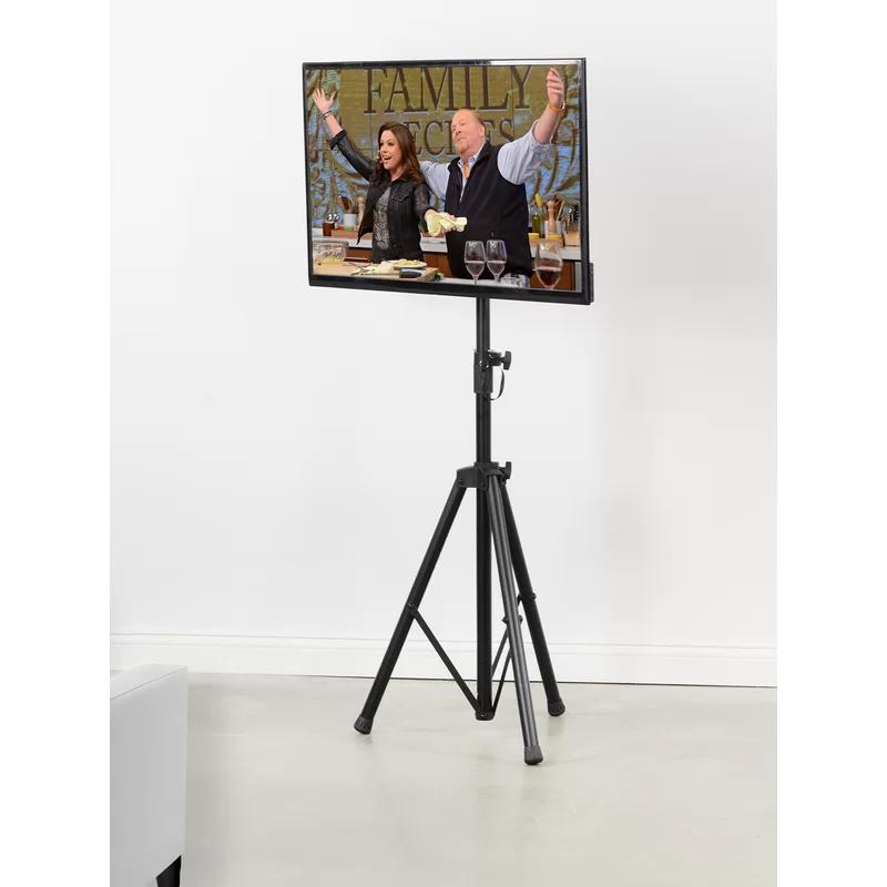 Adjustable Black Steel TV Stand 32"-55" with Tripod Design