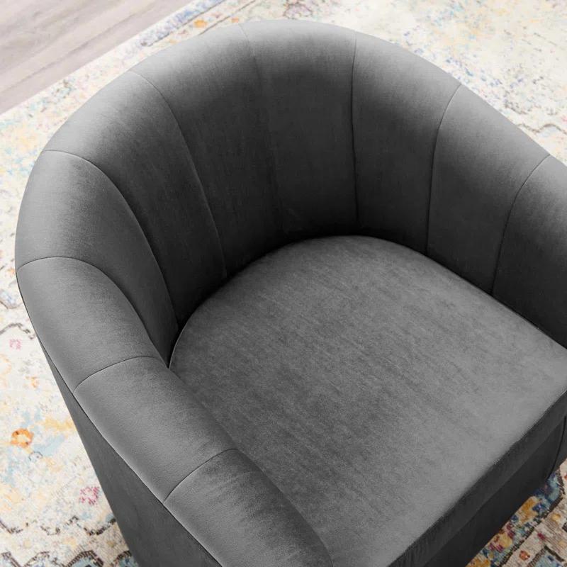 Charcoal Velvet Channel Tufted Swivel Barrel Chair