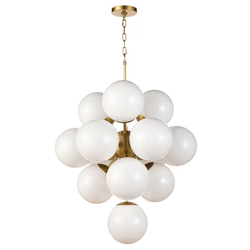 La Dame Natural Brass 13-Light Chandelier with Swirl Glass Globes