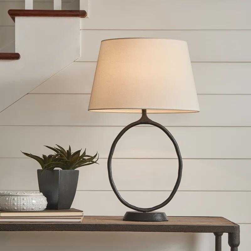 Aged Iron Adjustable Table Lamp with White Linen Shade