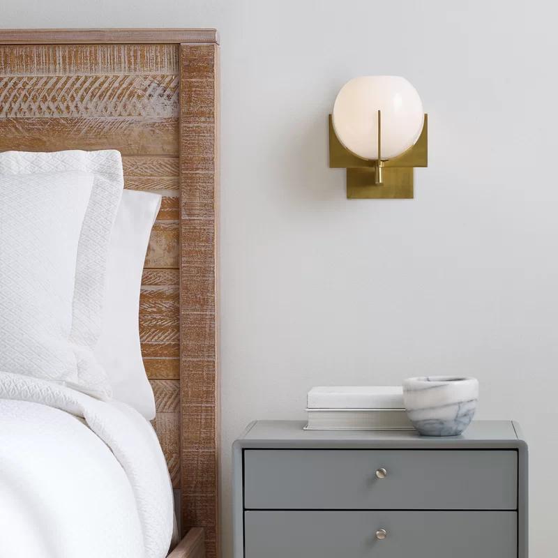 Abbott Retro-Inspired Burnished Brass Wall Sconce with Milk Glass Shade