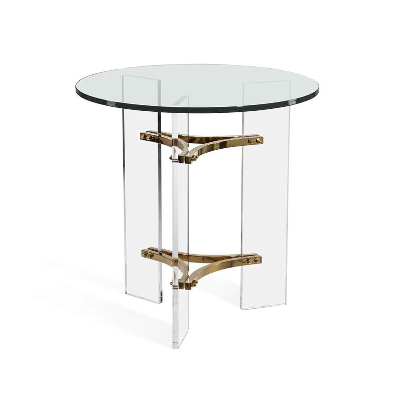 Elegant Round Clear Glass End Table with Metal Three-Leg Base