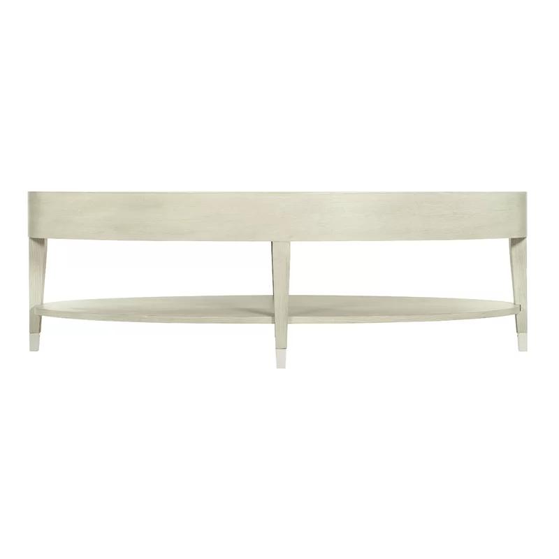 Transitional Cream Oval Coffee Table with Metal Accents and Storage
