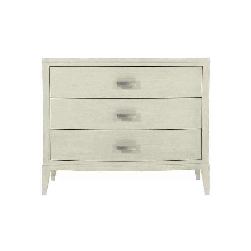 Cream Transitional 3-Drawer Nightstand with Silver Hardware