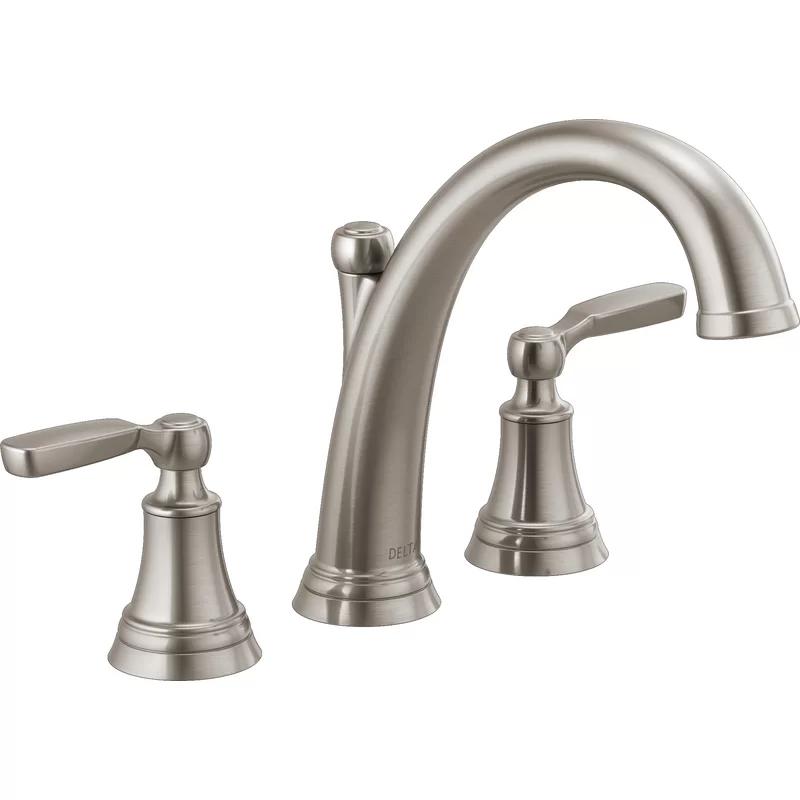 Elegant Stainless Steel Double Handle Widespread Deck Mounted Tub Faucet