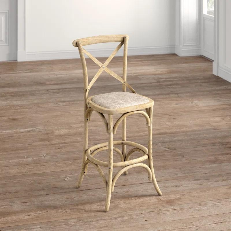 Larghetto Elm Wood and Rattan Country Charm Barstool, Gray