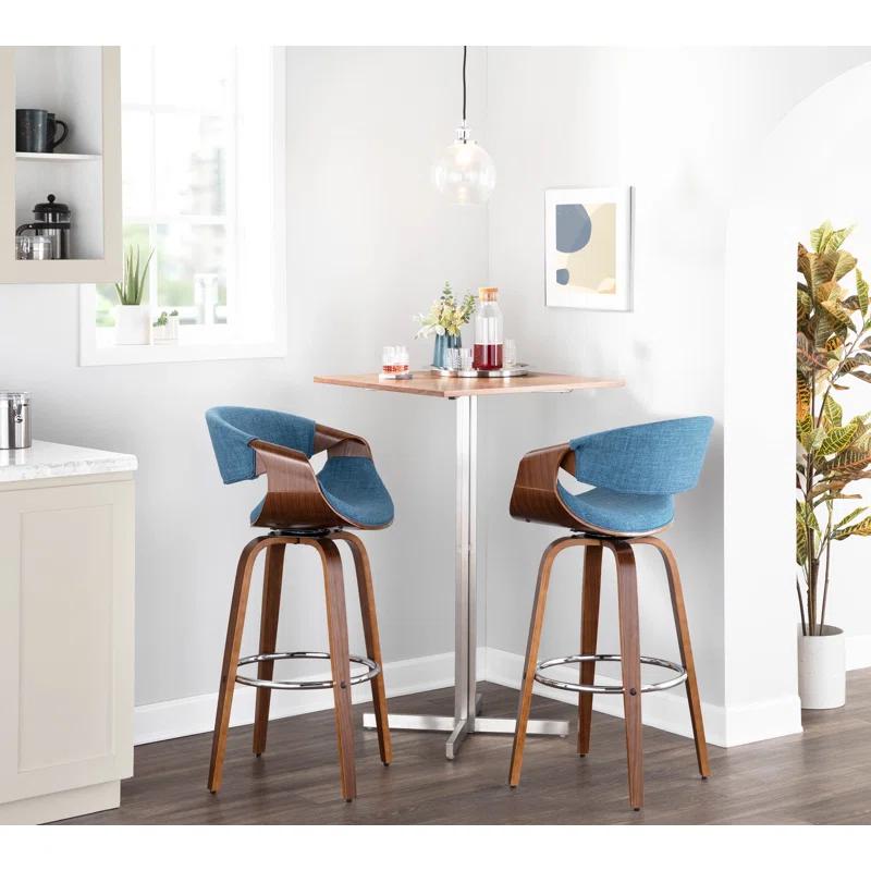 Walnut and Cream Mid-Century Modern Swivel Bar Stools