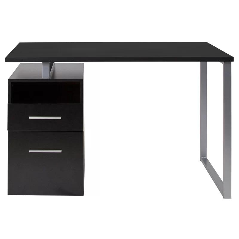 Harwood Dark Ash 51" Computer Desk with Silver Metal Frame and Drawers