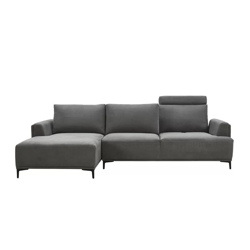 Lucca 67'' Gray Faux Suede Sectional Sofa with Metal Legs