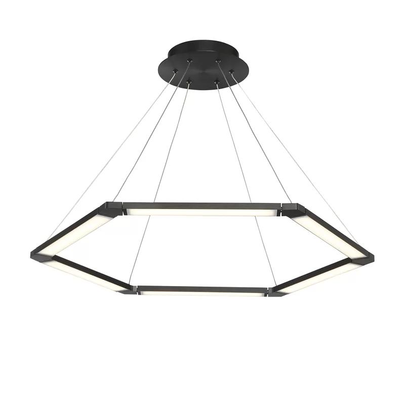 Black Hexagonal 6-Light LED Pendant with Glass Diffuser