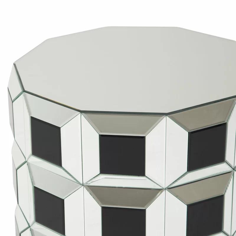 Montreal Round Silver Prism Mirrored End Table