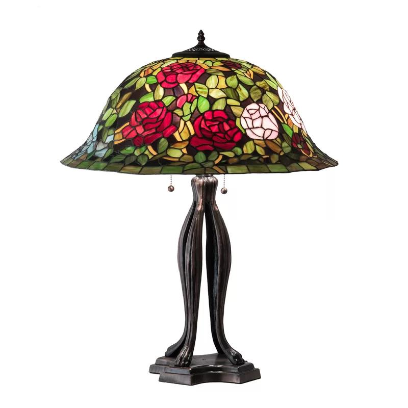 Romantic Rosebush 30" Stained Glass Table Lamp in Mahogany Bronze