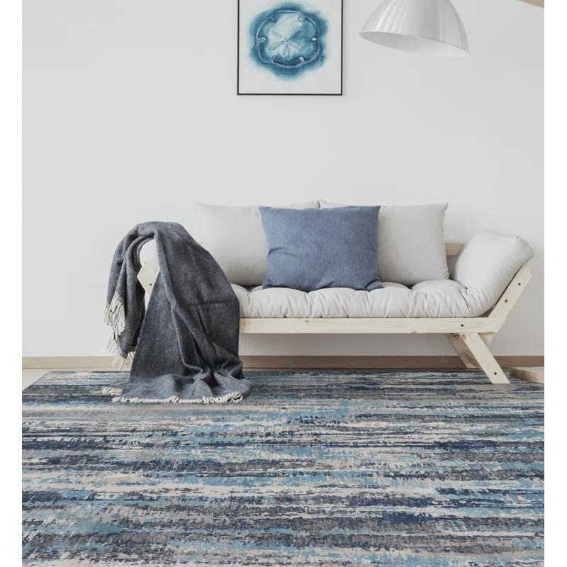 Hand-Knotted Blue Abstract Wool Silk Area Rug