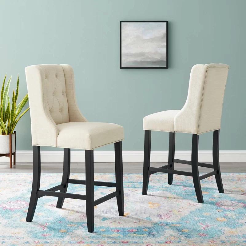 Beige Tufted Button Upholstered Counter Bar Stool Set of 2
