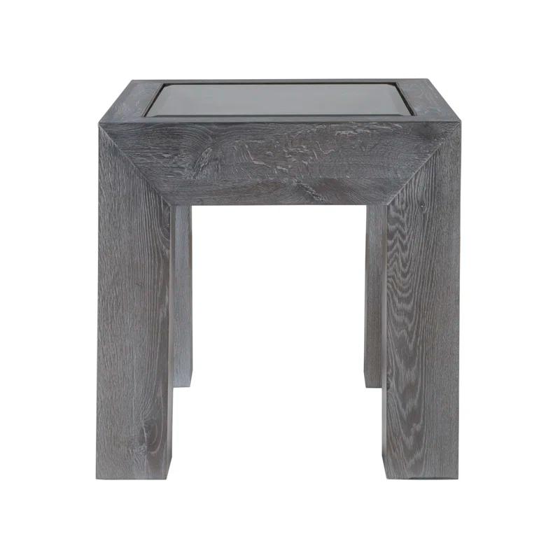 Rustic Barnyard Oak & Tempered Glass Rectangular End Table