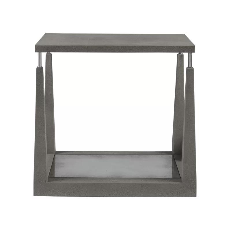 Ascension Warm Gray Faux Shagreen Mirrored End Table