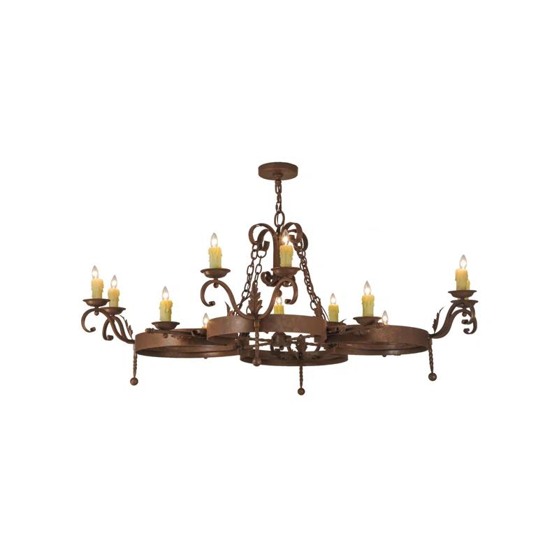 Antique Rust 12-Light Iron Candle Chandelier