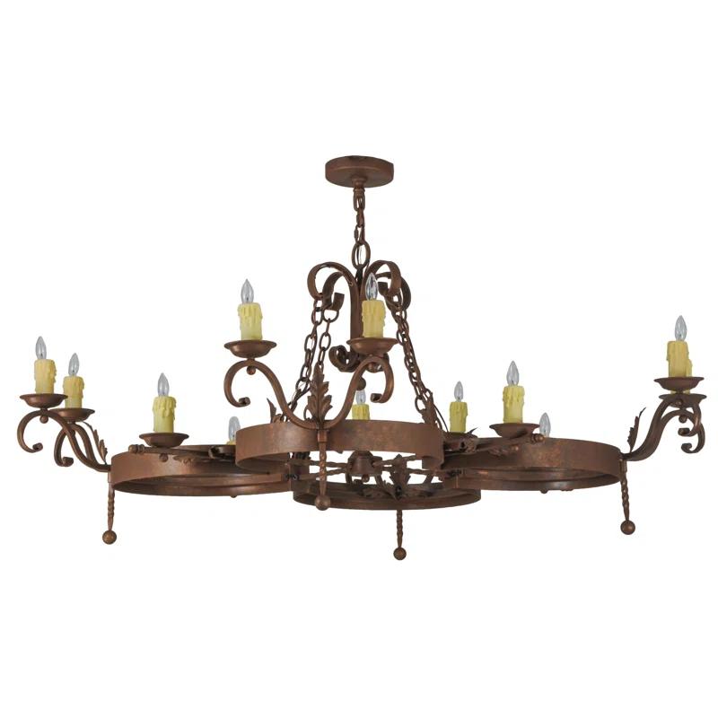 Antique Rust 12-Light Iron Candle Chandelier