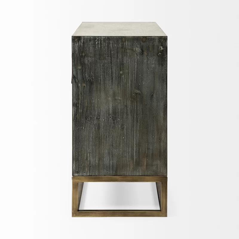 Genevieve Light Gray Wood and Antique Brass 3-Drawer Cabinet