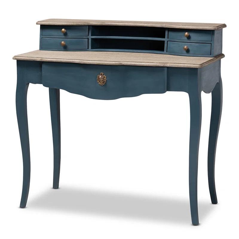 Celestine French Provincial Blue Spruce 40'' Wood Writing Desk with Brass Knobs