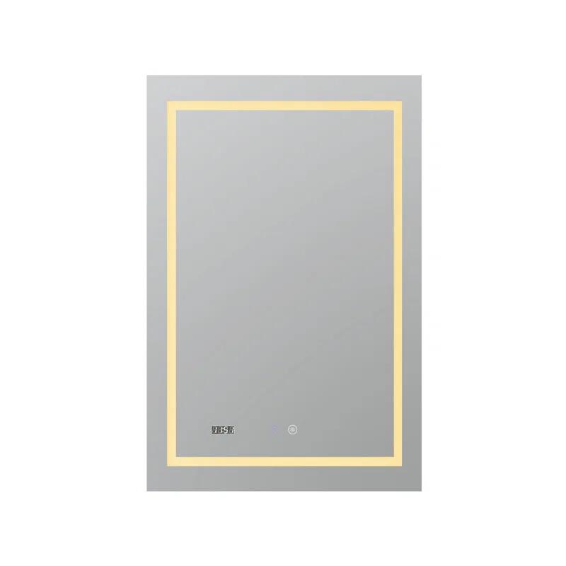 AQUADOM Daytona LED Wall-Mount Mirror for Bathroom with 3 Color Lighting, Touch Control, Dimmer and Defogger, Digital Clock.