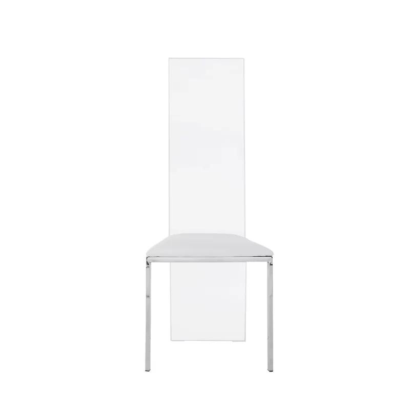 Layla Chic High-Back White Faux Leather Side Chair with Acrylic Detail