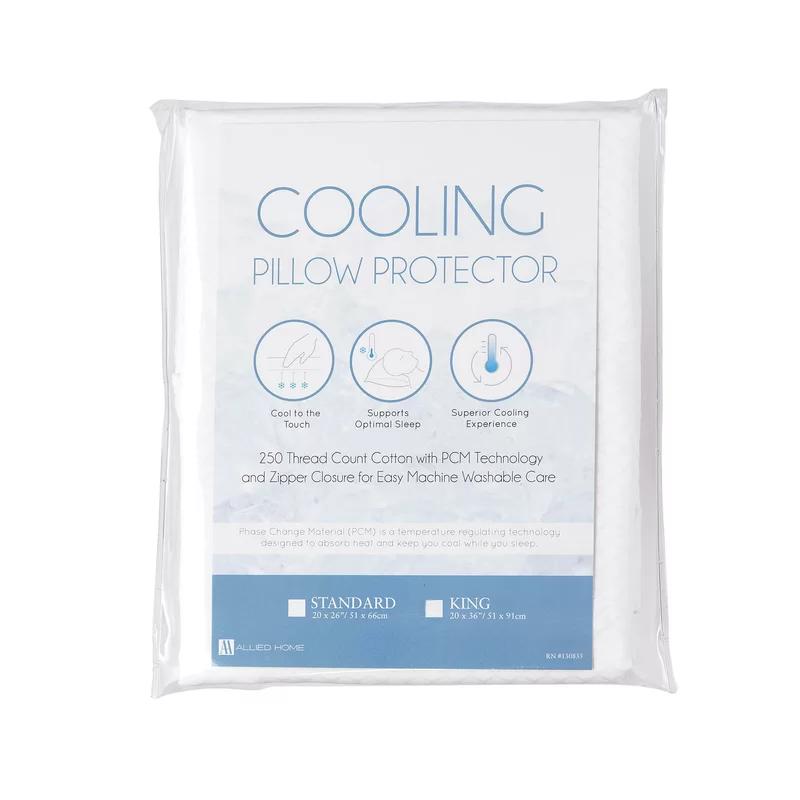 Cooling Cotton Pillow Protector with Zipper Closure - Standard Size