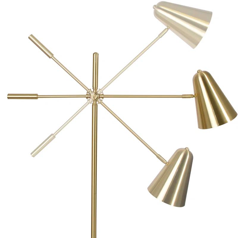 OttLite OttLite Archer Floor Lamp - Mid-Century Modern Design, Satin Brass Finish, LED, Adjustable Shade