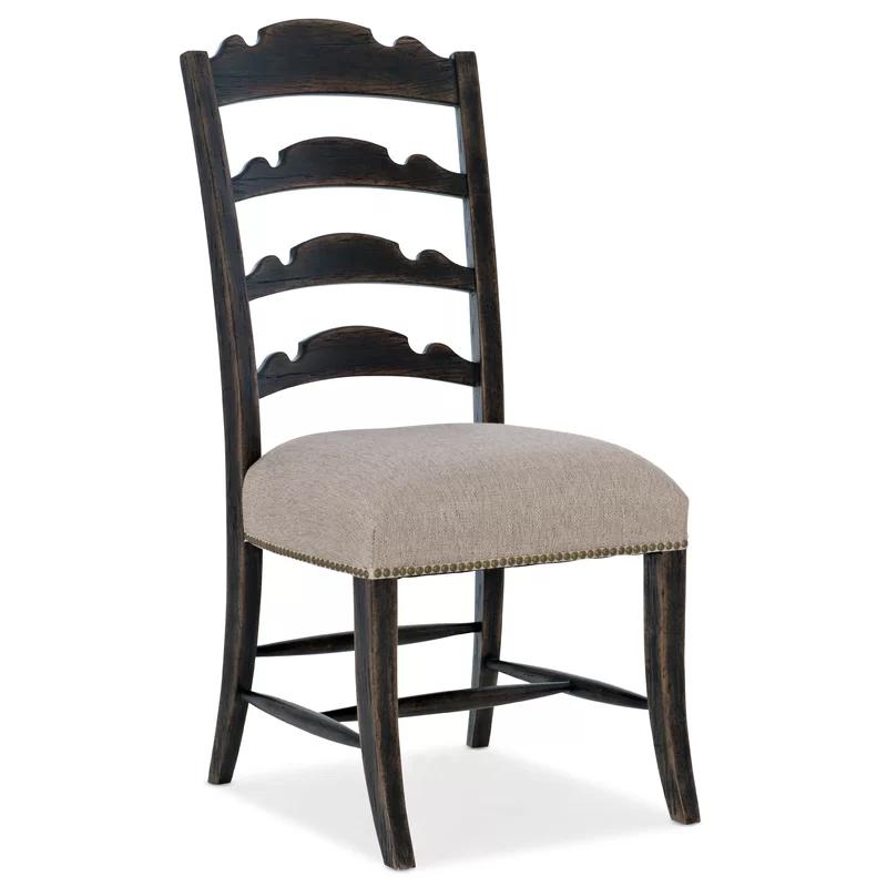 Antique Varnish Upholstered Ladderback Side Chair in Dark Brown