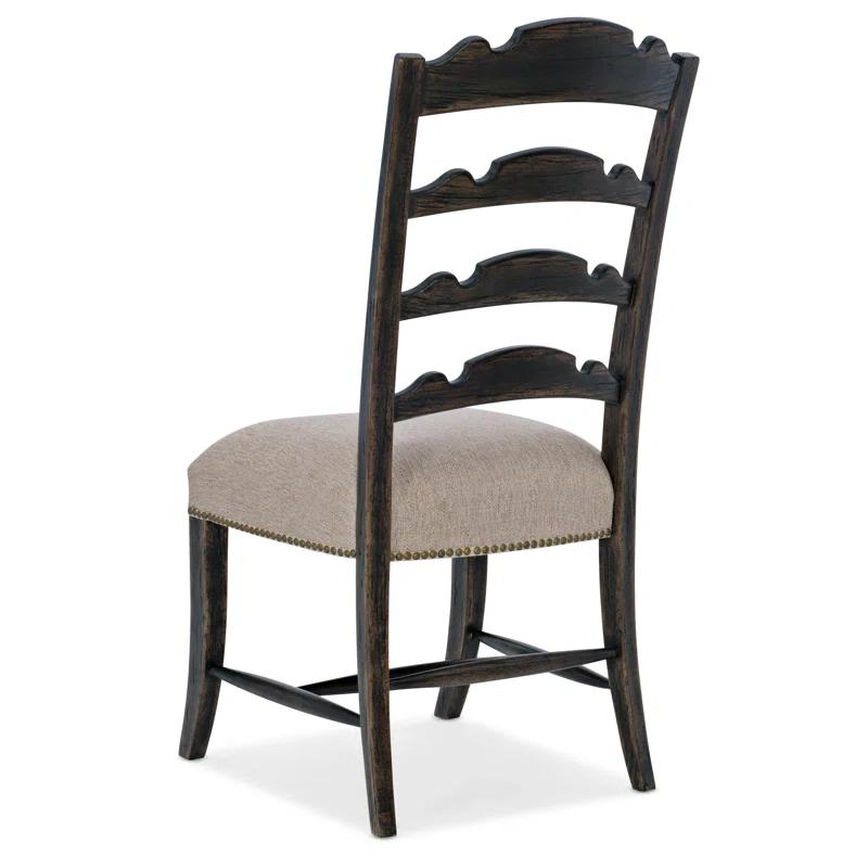 Antique Varnish Upholstered Ladderback Side Chair in Dark Brown
