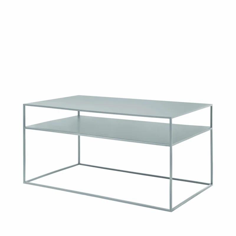 Elegant Industrial Rectangular Black Steel Coffee Table with Shelf