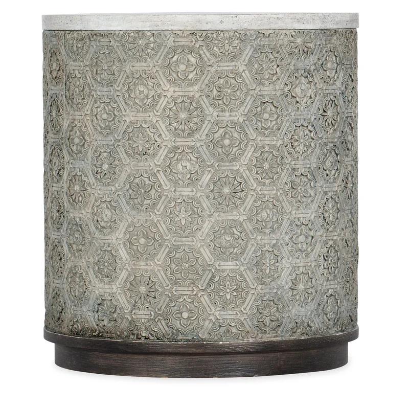 Greystone Carved Resin and Metal Round End Table with Storage