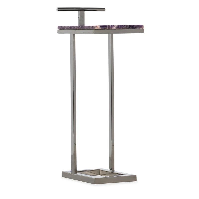 Transitional Halee Stone Top End Table in Silver/Purple